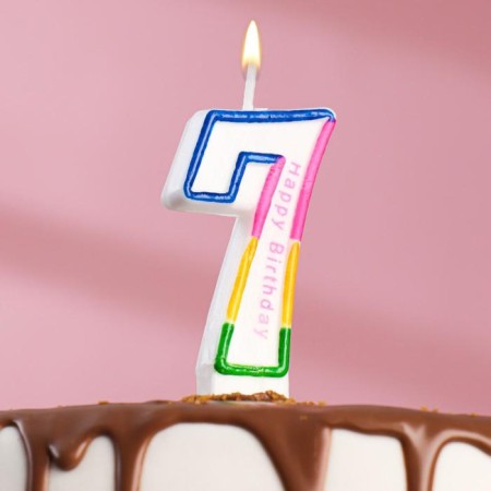 Candle for cake the number "7" color strip, 7 cm