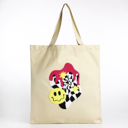 Textile choper with embroidery Smile, 40x35 cm, beige color-3