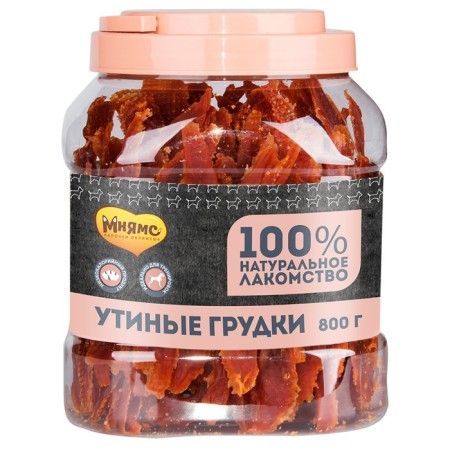 Лакомство "Мнямс" для собак, утиные грудки в банке, 800 г.