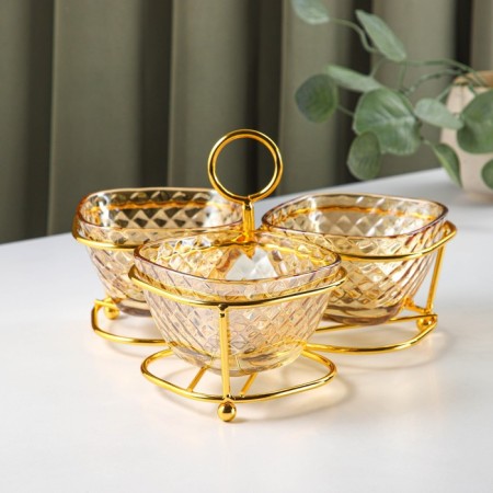 Glass Menacle "Circle", bowl size 10 × 6.2 cm, 3 pcs, gold color-1