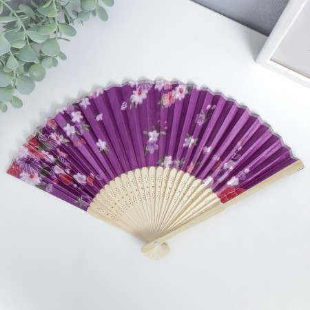 Fan bamboo, textiles h = 21 cm "flowers" with a cover, purple-1
