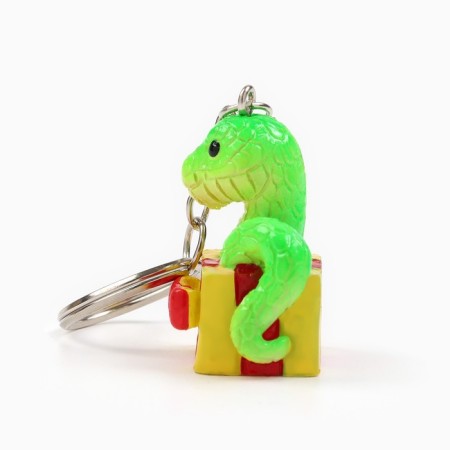 New Year keychain for keys, voluminous "New Year: Snake in Gift" 2.7 x 8.5 cm-4