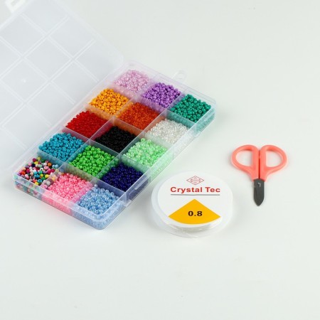 Set for creating jewelry, 15 colors, size 1 piece: 3 mm., Fishing line, scissors-4