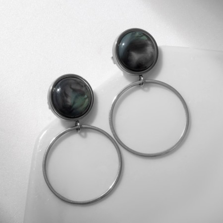 Earrings "Cosmos", d = 10 mm, gray color in silver