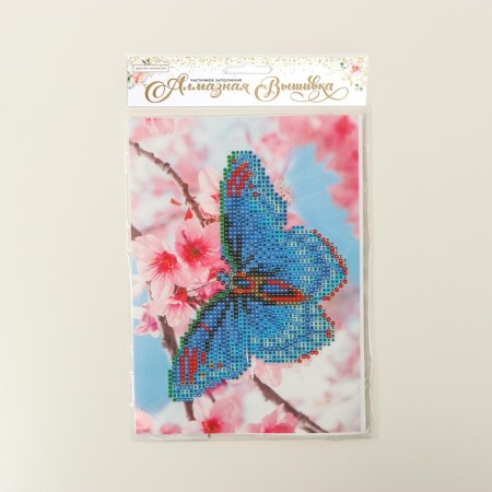 Diamond mosaic with a partial filling on the canvas "Babochka", 15 x 21 cm-2