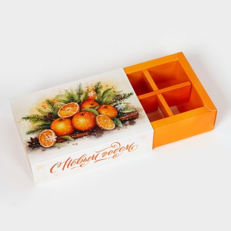 New Year. Box under 6 sweets "Mandarins", 13.7 x 9.8 x 3.8 cm, confectionery packaging-4