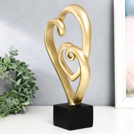 Souvenir Polystone "Double Golden Heart" on a black stand 15.5x7x29 cm-2