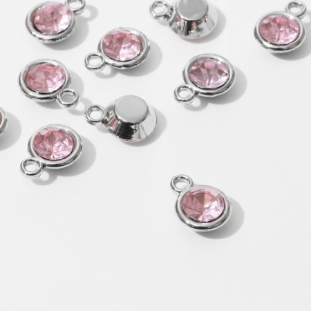 Circle-suspension "Circle" Small 1.6 × 1.2 × 0.8 cm, (set 10 pcs.), Pink color in silver