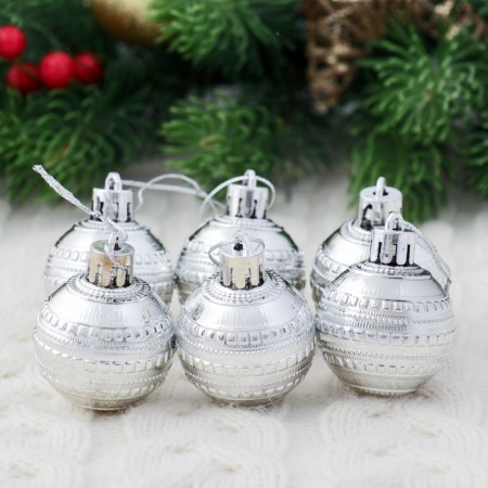 Set of balls plastic D-4 cm, 6 pcs "Bead" silver