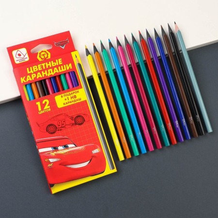Colored pencils, 12 colors, trihedral, cars-1