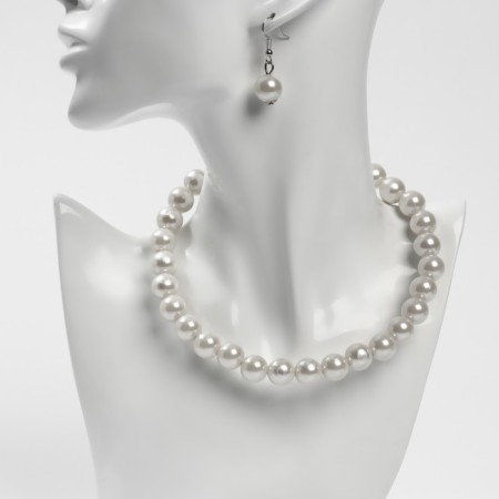 Set 2 objects: earrings, necklace "pearl paradise", d = 1.2 cm, white color in silver