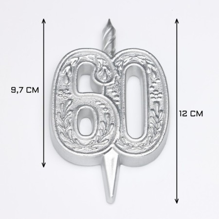 Candle for cake the number "anniversary" number 60, silver, 9.7 cm,-2