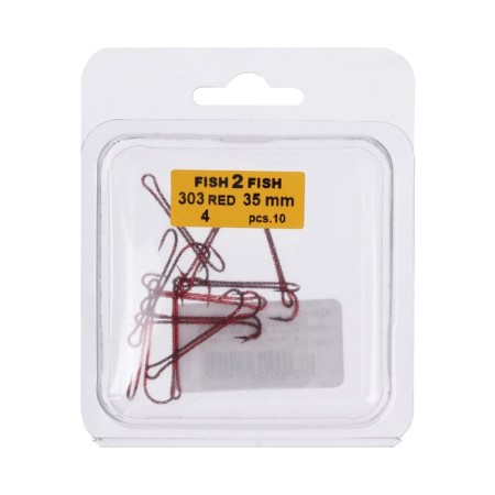 Double hook with a long fore -end Fish 2 Fish 303 No. 4, Red color, 35 mm