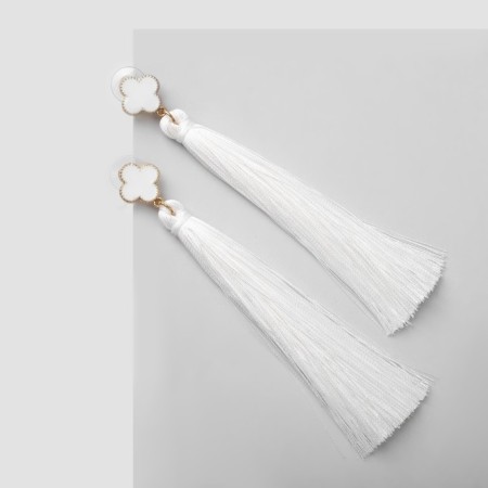 Earrings "Brushes", white color in gold, l brush 8.7 cm