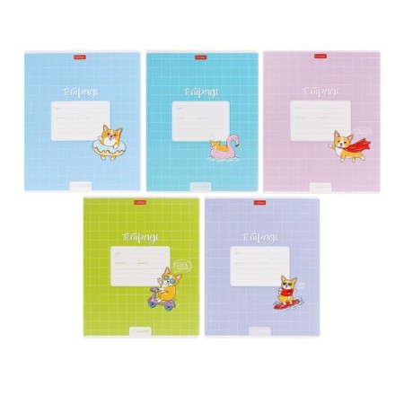 Notebook 12 sheets, in a cage, "Funny Corgi", cover coated cardboard, offset unit, mix-1