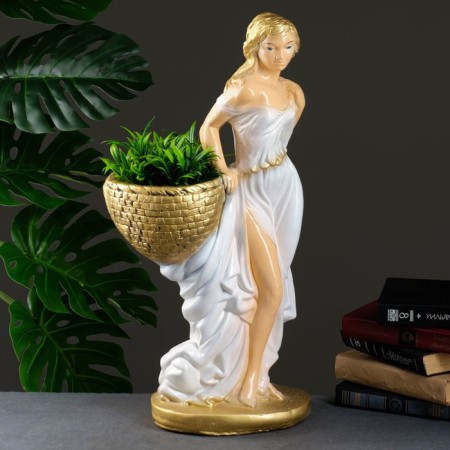 Figure with a pot "Girl with a basket" Persik / gold, 1l / 30x64x32cm-1