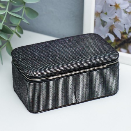 Casket to the leatherette for jewelry "Small squares. Black silver" 6x7x12 cm-3