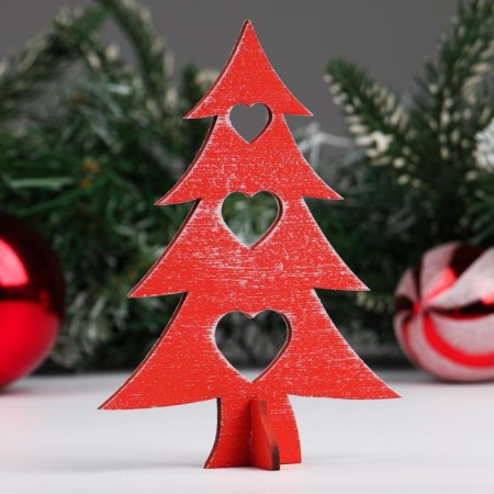 Wooden souvenir "Fir tree with a heart", 15 cm. Red