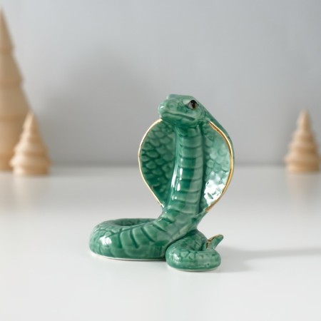 Souvenir ceramics "Dark green cobra" with gold 4.7x8x7.5 cm-1