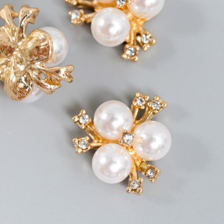 Decor for creativity Metal "3 white pearls with rhinestones" set 5 pcs 2x2 cm