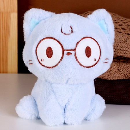 Soft toy "cat" with glasses, 20 cm, blue color