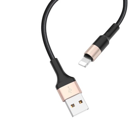 Hoco X26, Lightning cable - USB, 2.4 A, 1 m, nylon braid, black and golden-2