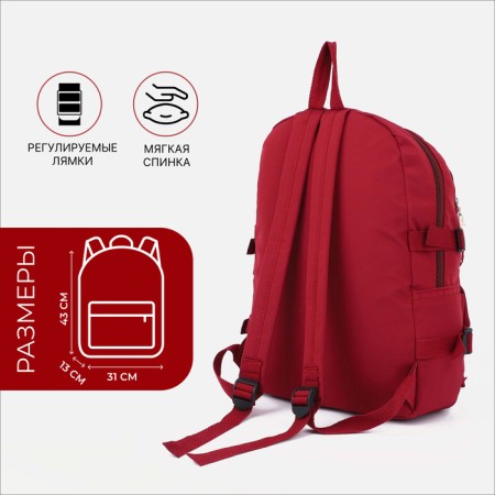 School backpack on lightning, 5 outer pockets, red color-1