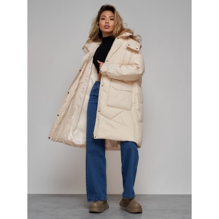 Coat insulated winter female, size 44, beige color-18