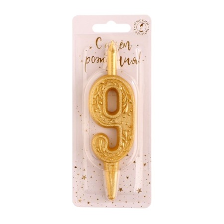 Candle for the cake the number "Golden Pattern", 10.2 cm, digit "9"-2