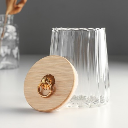 Bank for candles glass with a “relief” lid 630 ml 10.9x10.9x12.5 cm-1