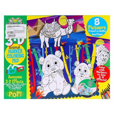 Coloring book Maintenance "Animals" felt-tip pens 12 centers, 3D glasses, water bottle-1