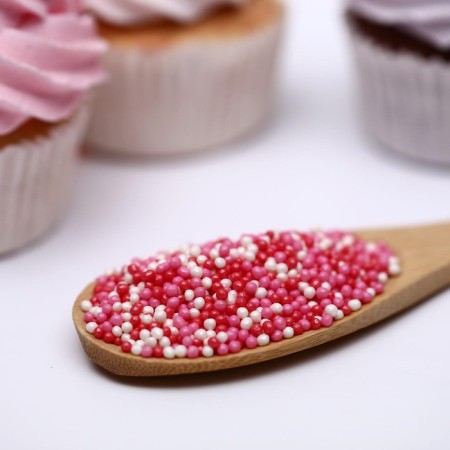 Sprinking confectionery with a soft center "Bead": pink, red, silver, 50 g-1