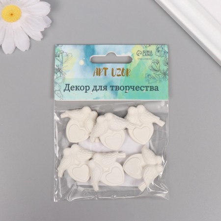 Decor for the creativity of Polystone "Pigeons on the Heart" White Set 6 pcs 3.6x3 cm-3