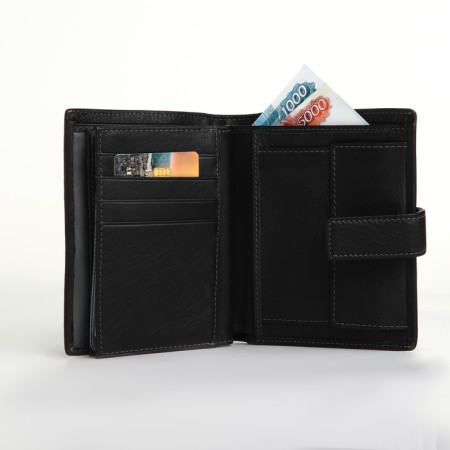 Male purse on the button, department for auto documents, black color-5