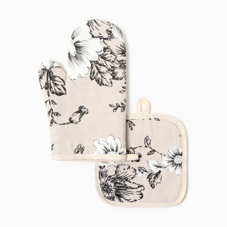 Kitchen set 2 pr. Dilyana "Flowers" Take 17*17cm, mittens-seging 26*16cm, 100%HL