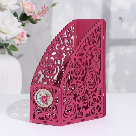 Papers stand "Summer flowers", gold, 9.5x18.5x24.5 cm, MDF-1