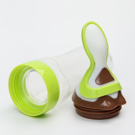 A bottle for feeding, silicone, with a spoon, from 5 months, 90 ml, green color-5