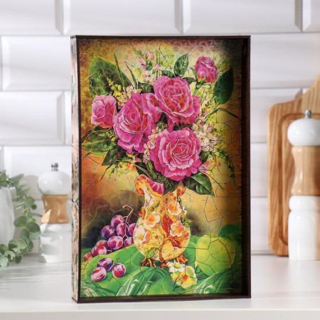 Tray with handles "Vase with flowers", wooden, 30x20x4.5cm-2