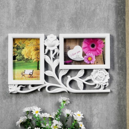 Photo frame plastic in 2 photos 10x15 cm "3 roses" white 34x20 cm