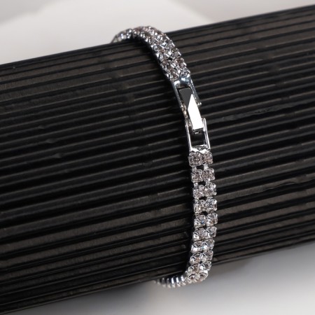 Bracelet with rhinestones "shine" 2 rows, white color in silver, 18 cm-3