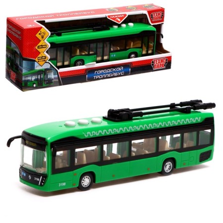 City trolleybus, 19 cm, 3 buttons, inertia, green color, light and sound effects