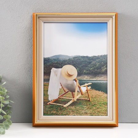 Photo frame plastic A4 "Styliani" beige with gold stroke 4.8x26x34.5 cm