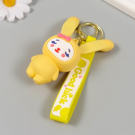 Trick rubber with carbine, strap "Bunny in the yellow overalls" 3.5x4.5x10.5 cm-2