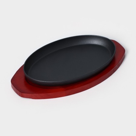 Cast iron pan “Oval”, 26.5 × 16.5 cm, on a wooden stand