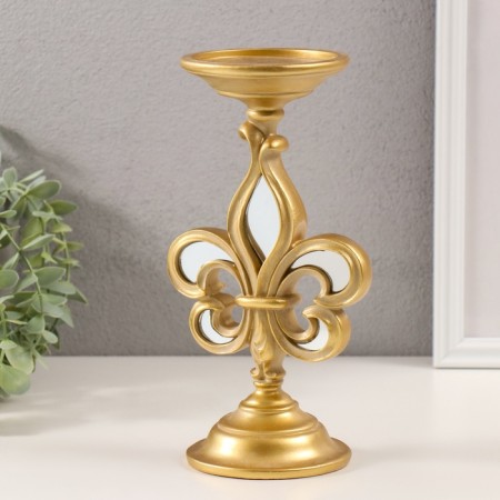 Polystone candlestick, mirror for 1 candle "Heraldic lily" gold 9x9x23 cm-2