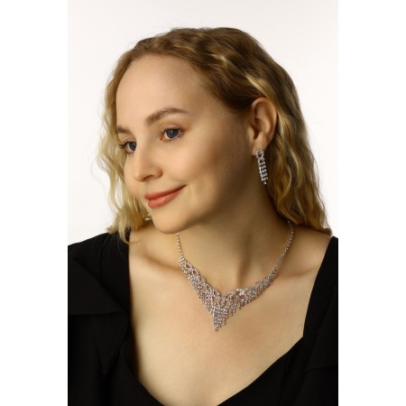Set 2 objects: earrings, an “shine” necklace, white color in silver, 45 cm-3