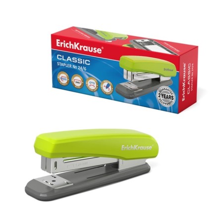 Stapler Erichkrause Classic, No. 24/6, up to 25 sheets, anti-stepler, rubber anti-slip insert, gray-green