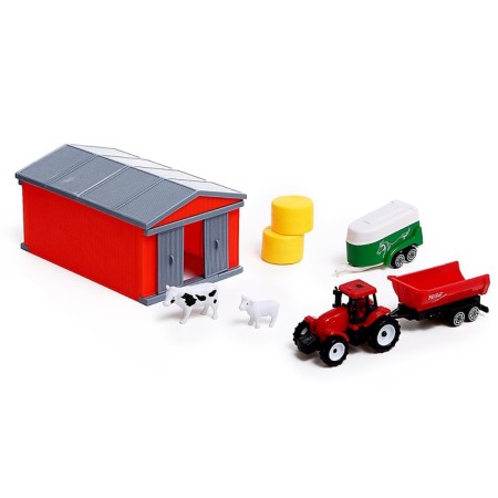 Game set "Farm", tractor, shed and animals, mix-12