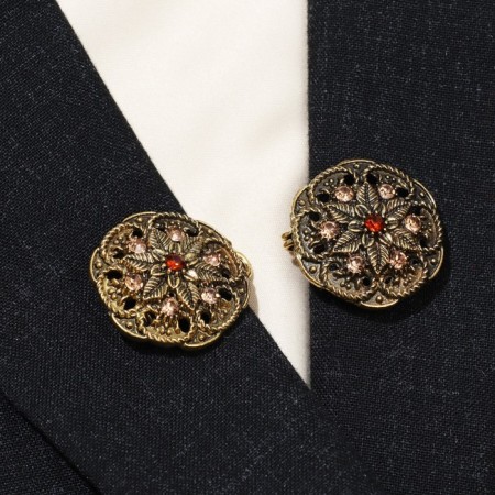 Cardigan clamp "Flowers", brown color in black gold-3