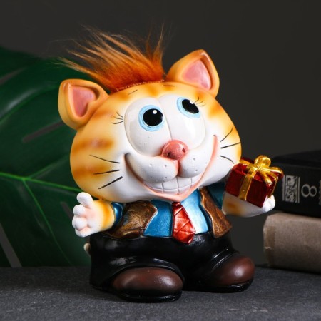 Piggy bank "Cat with a gift" Red -haired Chub 14x12x16cm